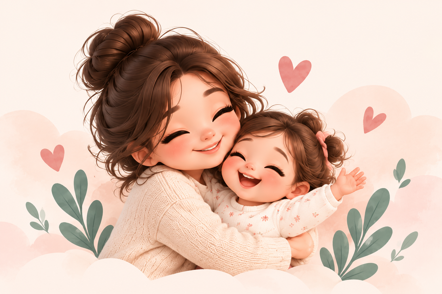 أم وطفلتها تحتفلان بوصول رسالتكِ